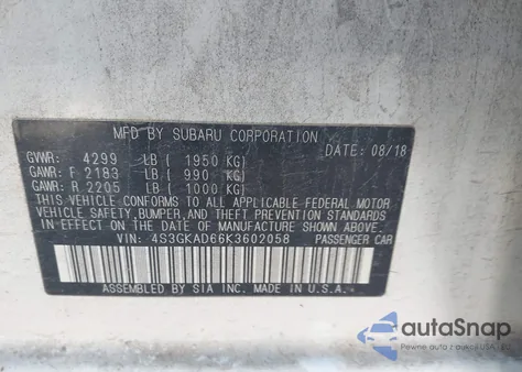 2019 Subaru Impreza 2.0I Premium from USA, damaged, VIN 4S3GKAD66K3602058